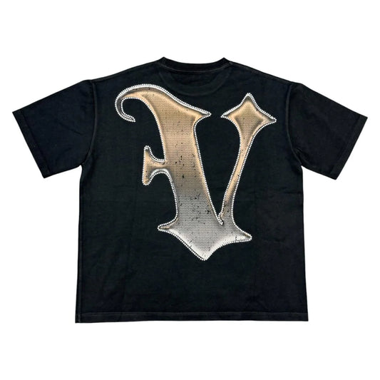 Vtilted "DESERTED" oversized graphic tee in Jet Black — a Statue of Liberty skull half-buried in desert dunes with distant pyramids — a post-apocalyptic riff on broken empires