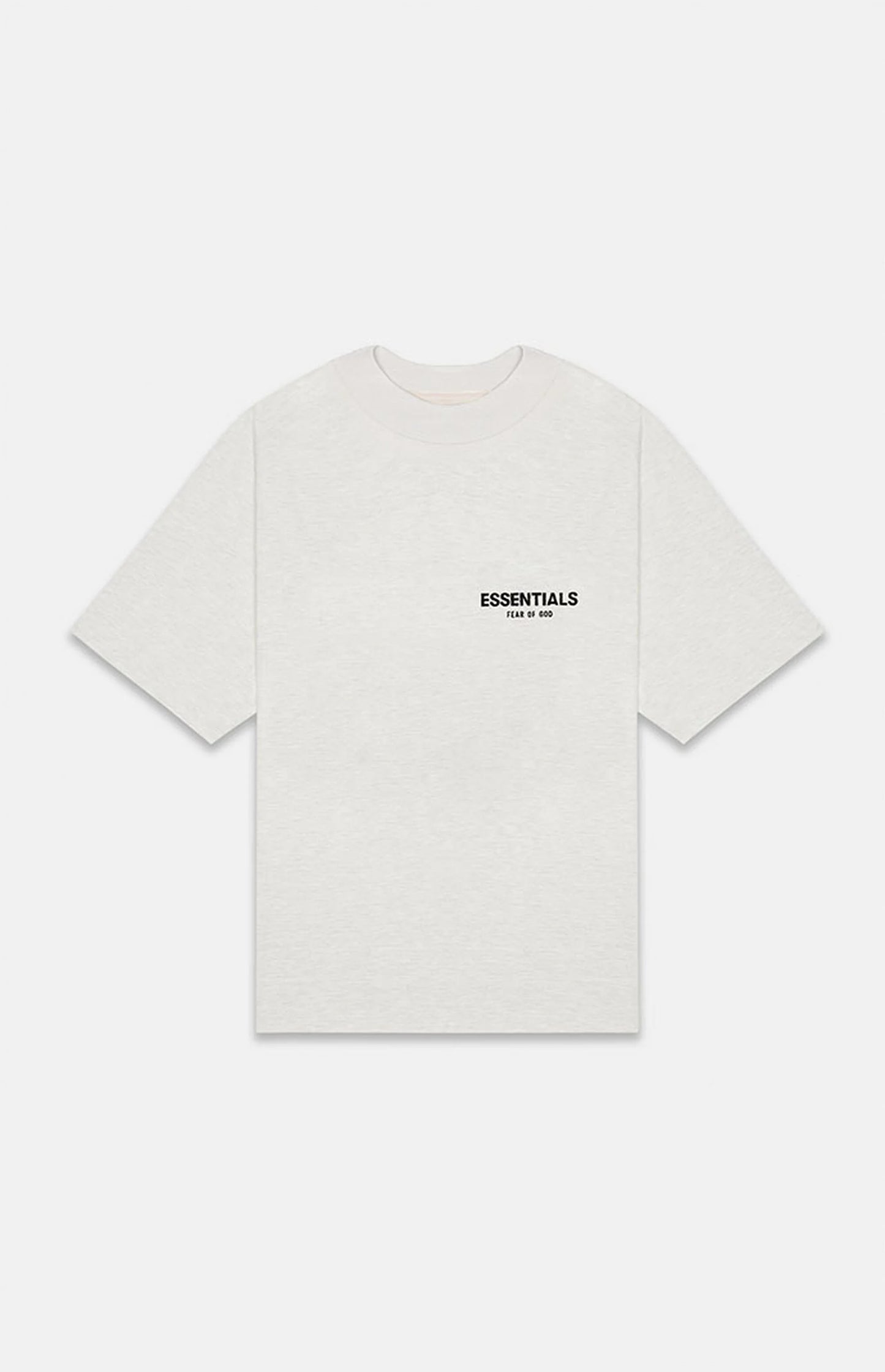 Fear of God Essentials SS22 Tee - Light Oatmeal — Jerry Lorenzo Essentials heavyweight basic, short-sleeve cotton tee, front view