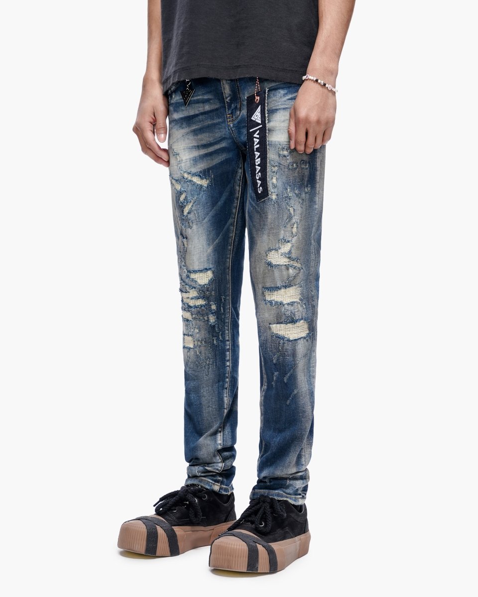 9-57 - Leader Dark Blue Wash Skinny - Dark Blue Wash — close-up detail