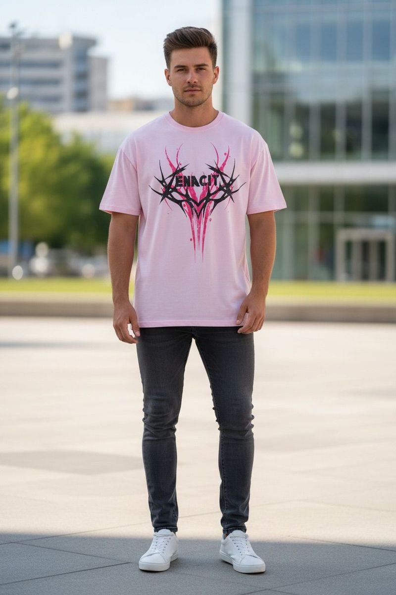 Tenaciti Pink Angel Tee - Pink — Tenaciti graphic tee with bold print, short-sleeve cotton tee, front view