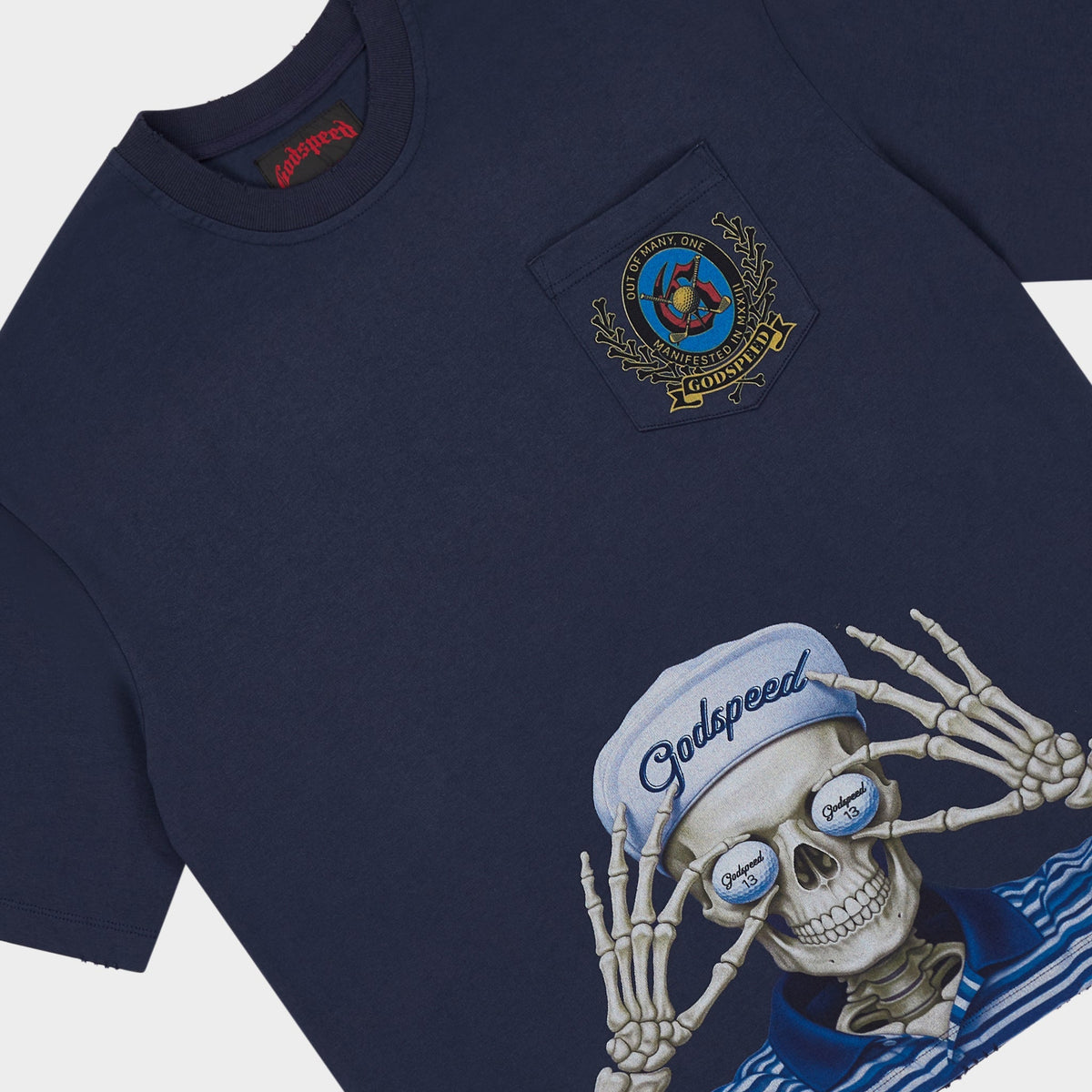 Godspeed - Golf Days Pocket Tee - Navy — close-up detail