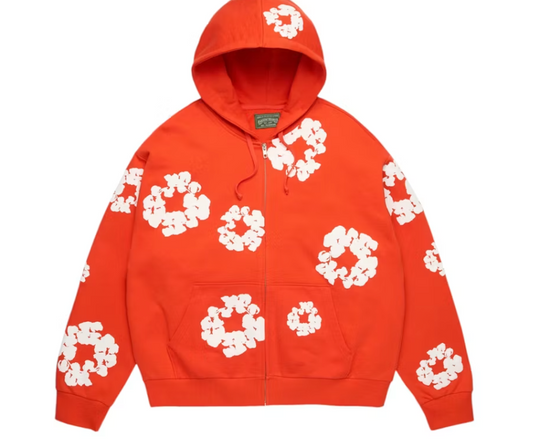 Denim Tears Cotton Wreath Zip Hoodie - Dark Orange — Tremaine Emory Cotton Wreath signature, pullover hoodie, front view