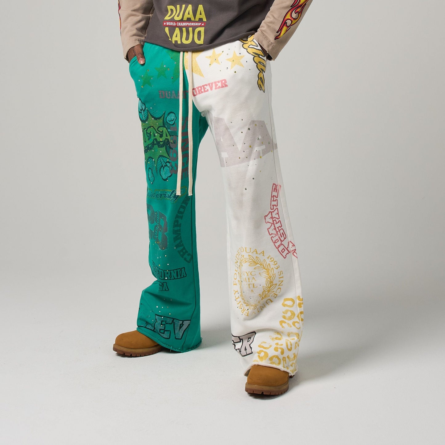 Duaa - Star Split Sweat Pants - White — front view