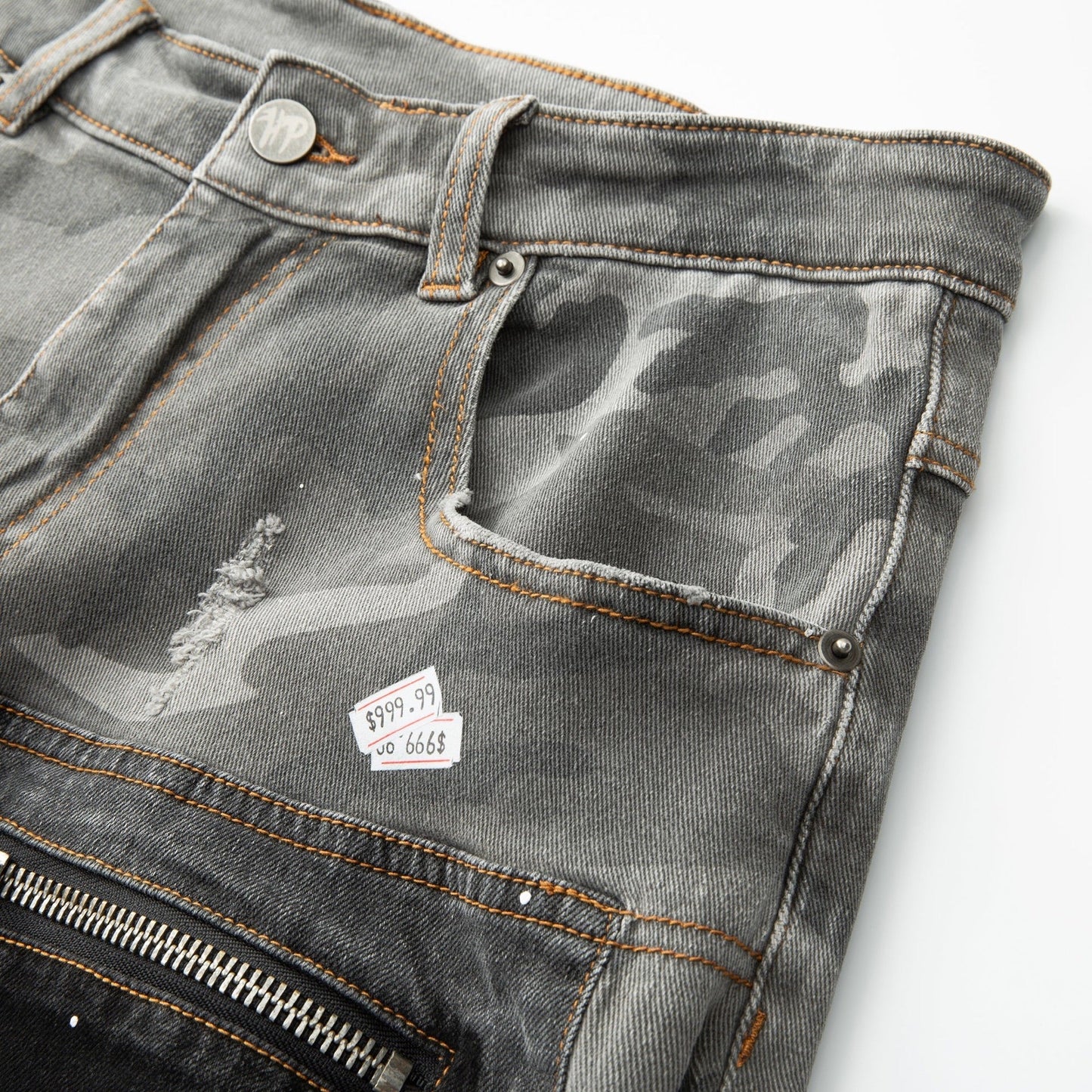 Hyde Park Upcycle Jorts - Camo x Denim - Black — close-up detail