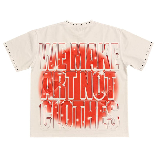 Vtilted "LOVED" oversized graphic tee in White — a winged cherub praying in front of a flaming heart, framed by gothic "Vtilted Dreams" lettering and the words "ME FOREVER&qu