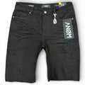 Anom Shadow Slim Short in Jet Black denim — front view