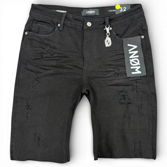 Anom Shadow Slim Short in Jet Black denim — front view