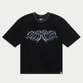 Godspeed Mercury Logo Tee in Black Wash - boxy fit, chrome silver Mercury wings logo across the chest, washed heavyweight cotton