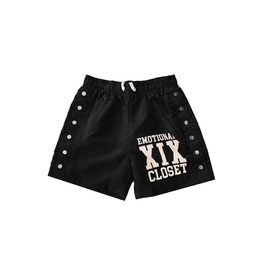 Black "Backyard" Nylon Shorts — front view