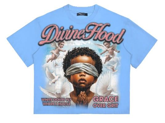 Roku Studio - Divine Hood Boxy Tee - University Blue — front view