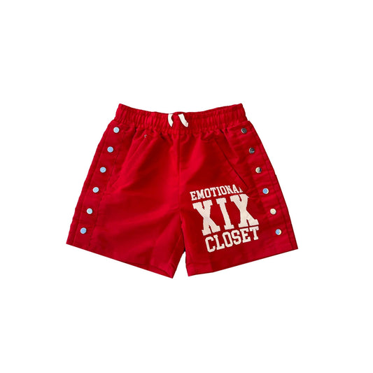 Red "Backyard" Nylon Shorts — front view