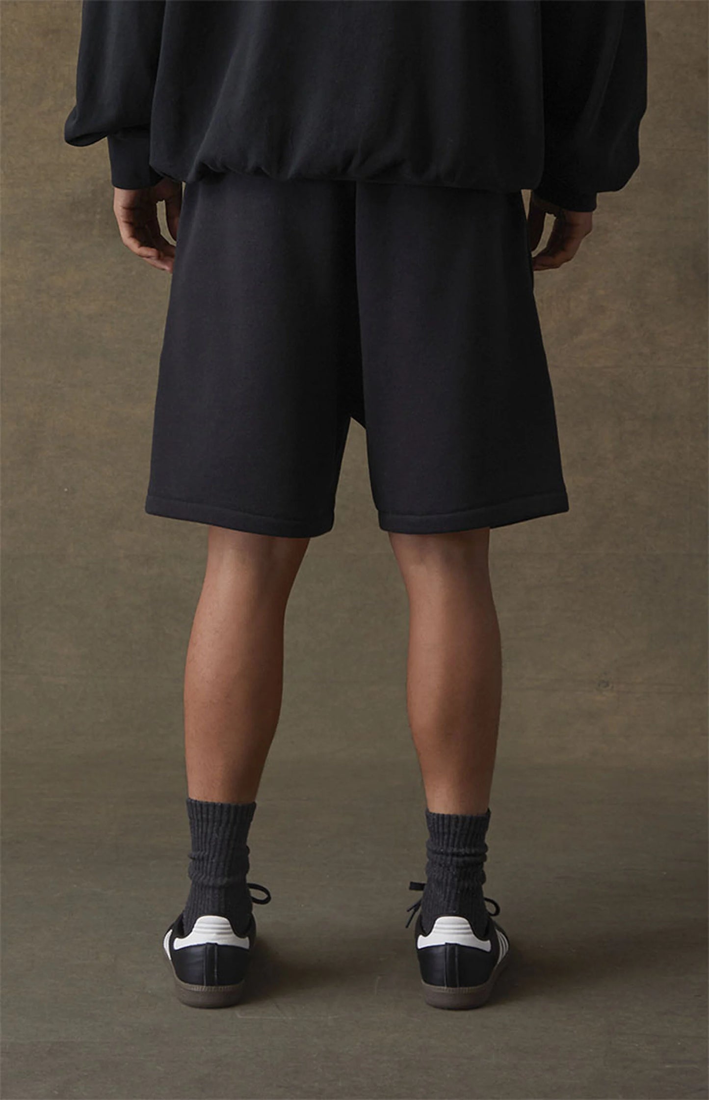 Fear of God Essentials SS22 Sweatshorts - Stretch Limo — Jerry Lorenzo Essentials heavyweight basic, fleece sweatshort, front view