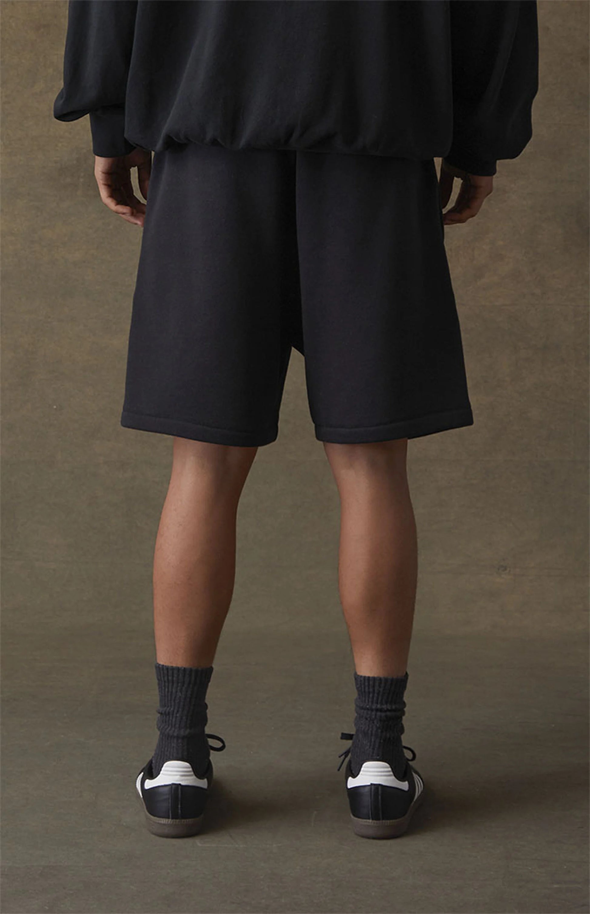 Fear of God Essentials SS22 Sweatshorts - Stretch Limo — Jerry Lorenzo Essentials heavyweight basic, fleece sweatshort, front view