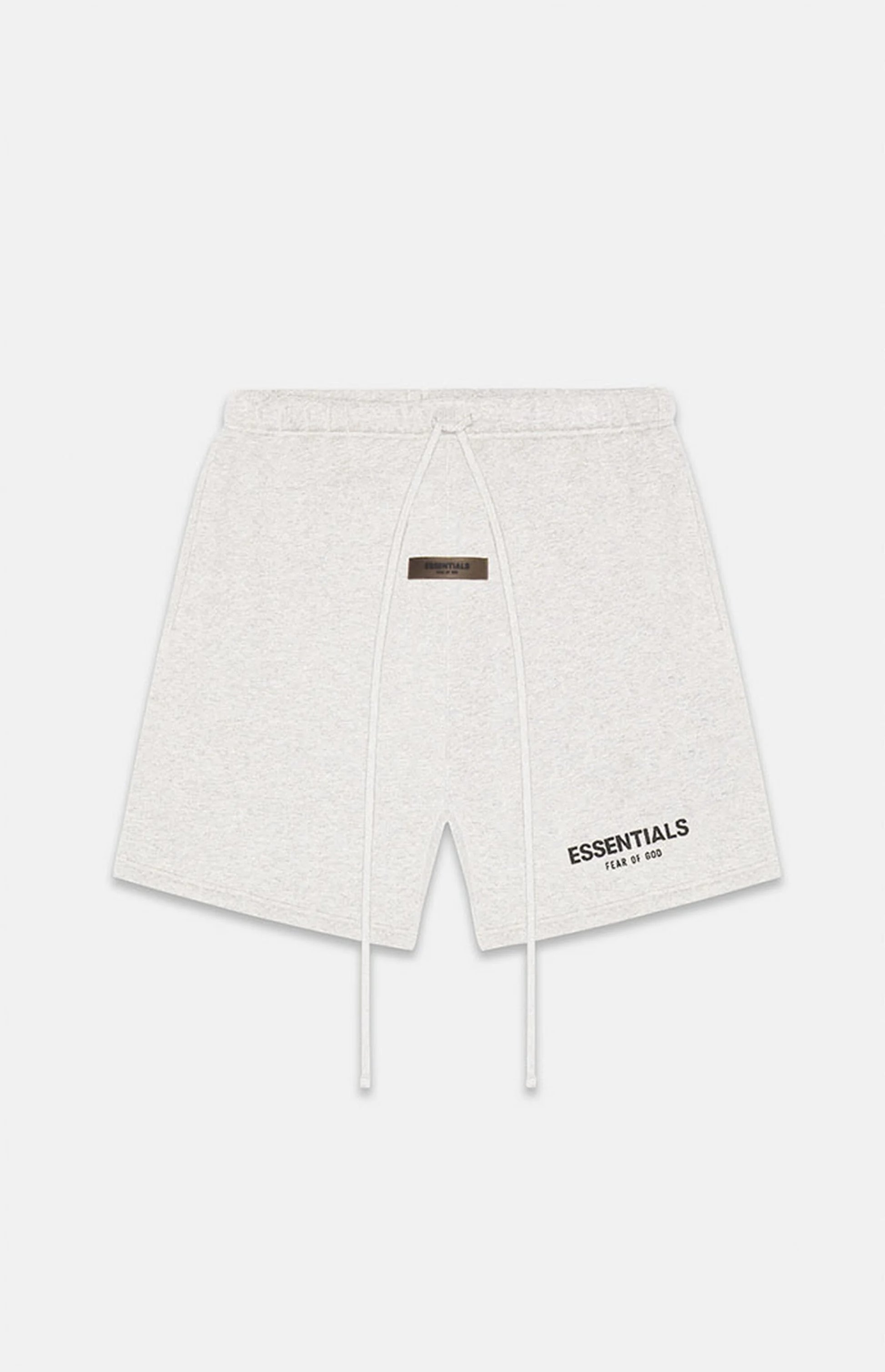Fear of God Essentials Sweatshorts - Light Oatmeal — Jerry Lorenzo Essentials heavyweight basic, fleece sweatshort, front view
