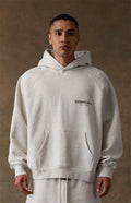 Fear of God Essentials SS22 Hoodie - Light Oatmeal — Jerry Lorenzo Essentials heavyweight basic, pullover hoodie, front view