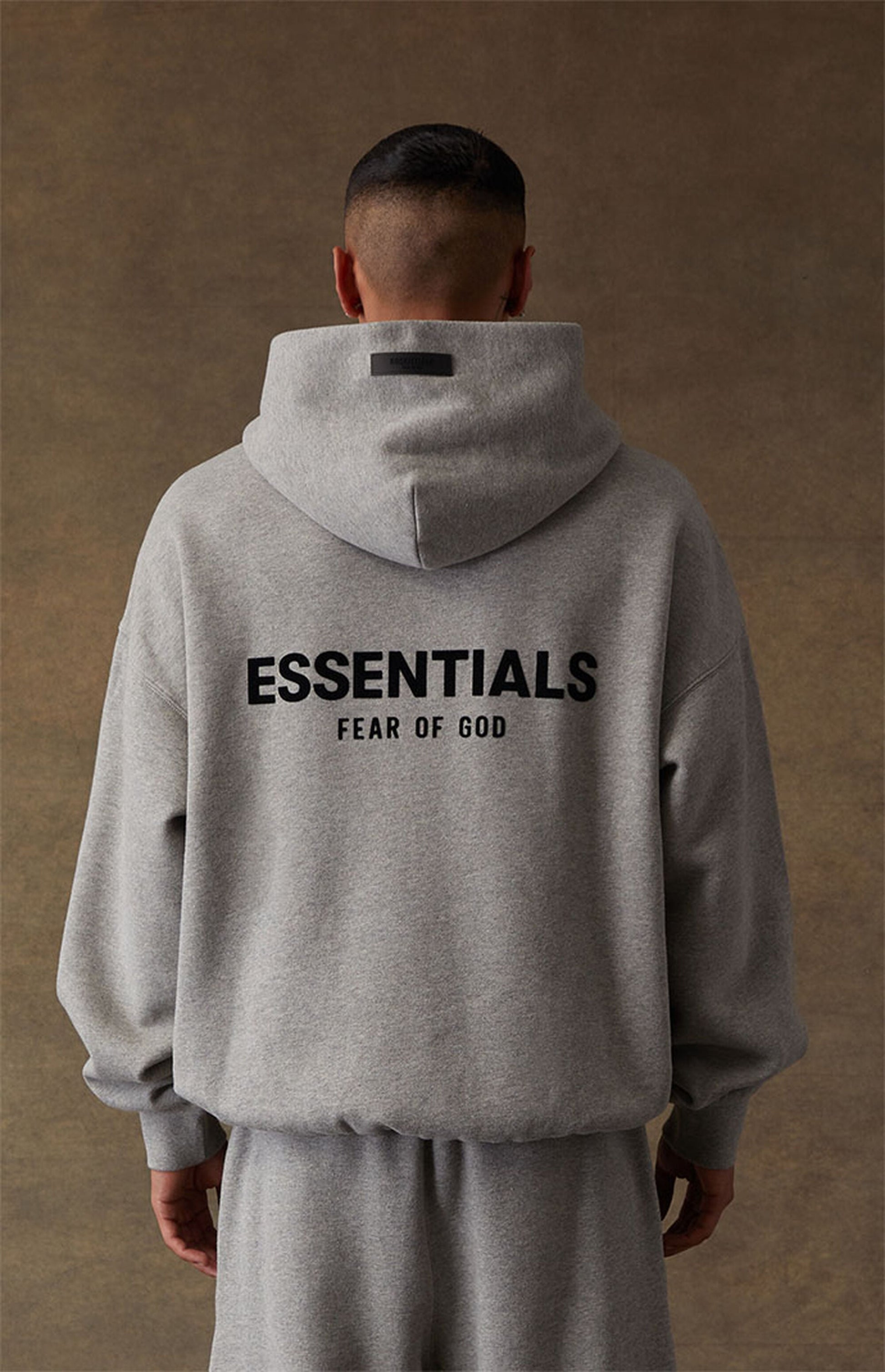 Fear of God Essentials SS22 Hoodie - Dark Oatmeal — Jerry Lorenzo Essentials heavyweight basic, pullover hoodie, front view