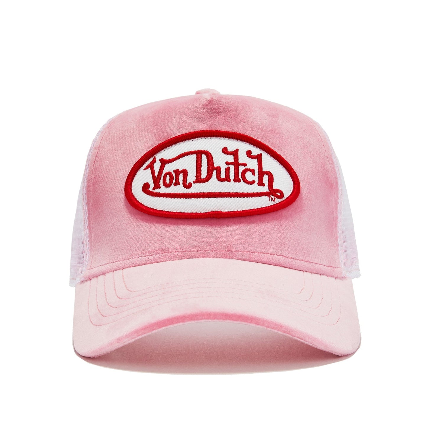 Staple Velvet Trucker Hat - Pink Tint — close-up detail