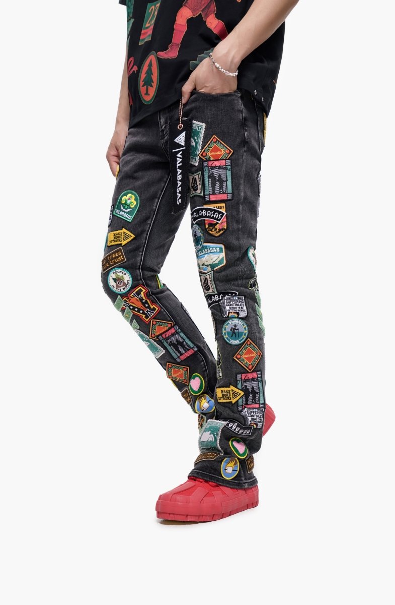 9-57 - Axis Stacked Black Grey Jean - Black Grey — close-up detail