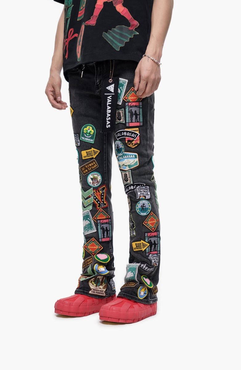 9-57 - Axis Stacked Black Grey Jean - Black Grey — close-up detail