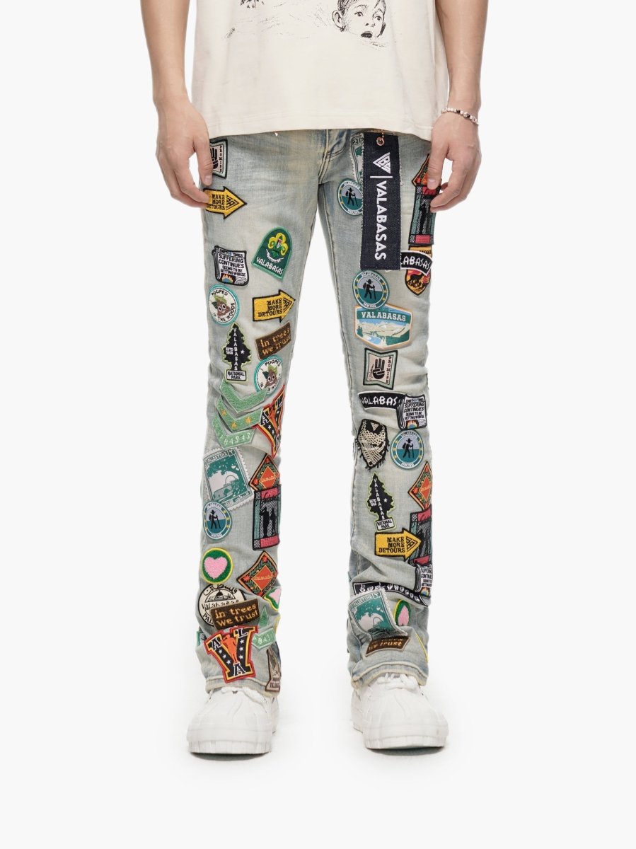 9-57 - Axis Stacked Light Blue Jeans - Light Blue — close-up detail