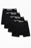 Supreme Hanes Boxer Briefs 4-Pack - Black — Supreme x Hanes American basics collab, boxer brief multipack, flat lay