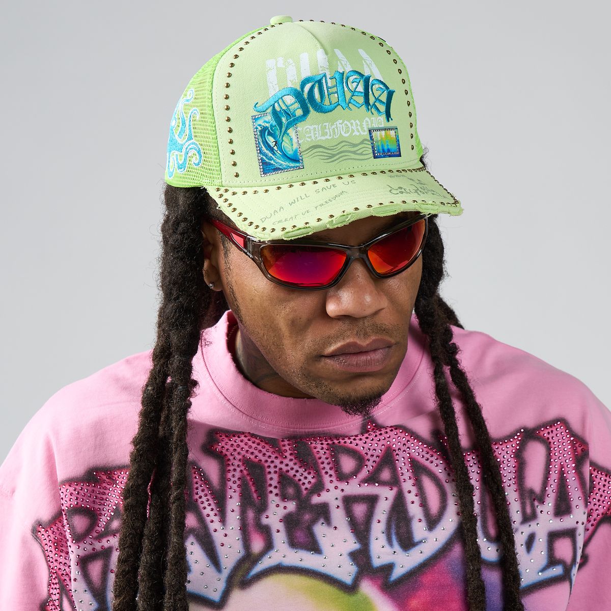 Duaa - Wave Snapback Hat - Green — front view