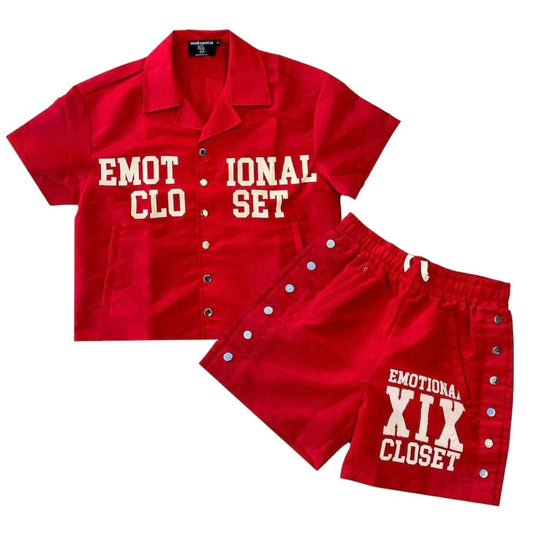 Red "Backyard" Nylon Shorts — front view