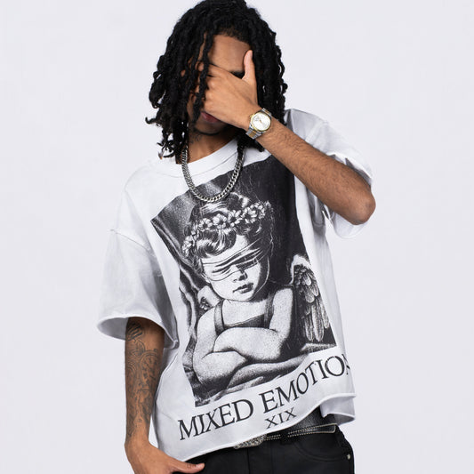 Mixed Emotion Oversize XIX Tee - Black — Mixed Emotion premium streetwear, short-sleeve cotton tee, front view