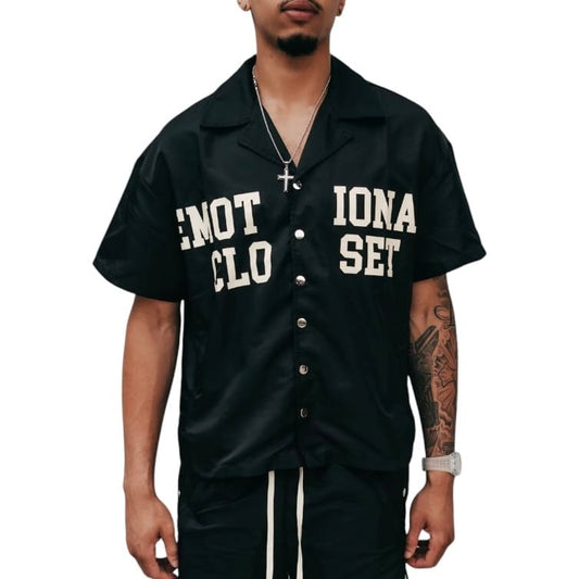 Black "Backyard" Nylon Shirt — close-up detail