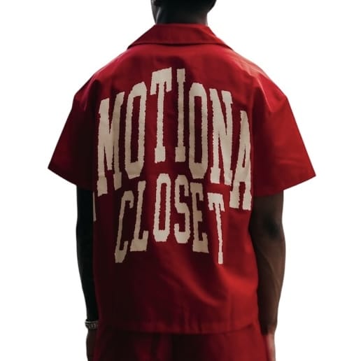 Red "Backyard" Nylon Shirt — close-up detail