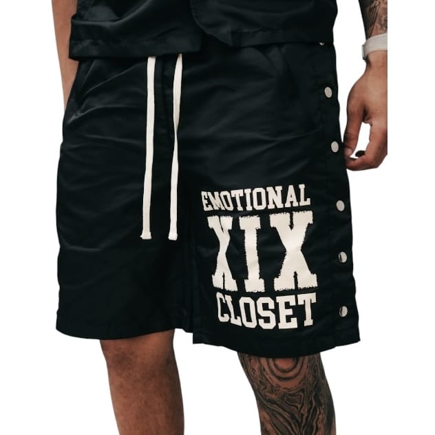 Black "Backyard" Nylon Shorts — model