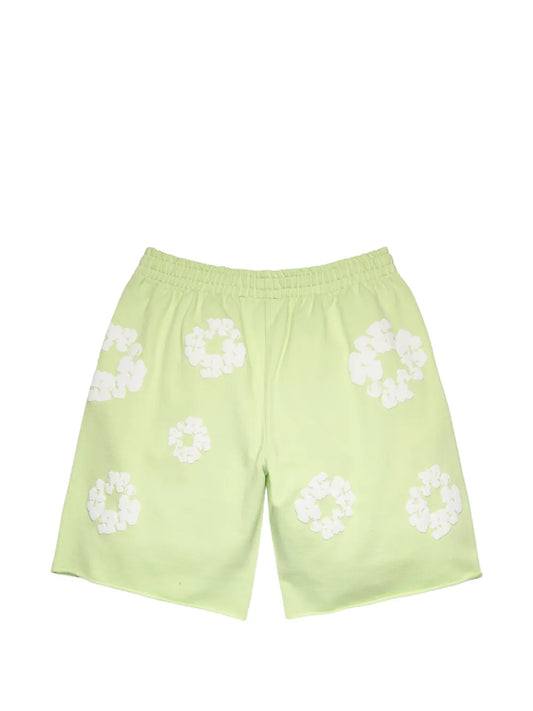 Denim Tears Cotton Wreath Sweatshorts - Mint — Tremaine Emory Cotton Wreath signature, fleece sweatshort, front view