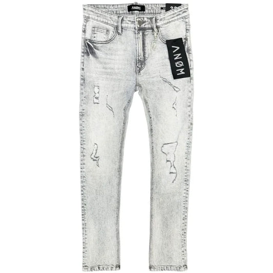 Anom Vanta Slim Fit in Snow Gray Wash denim — front view