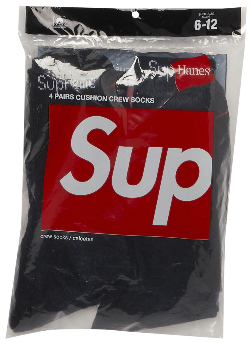 Supreme Hanes Socks 4-Pack - Black — Supreme x Hanes American basics collab, crew sock multipack, flat lay
