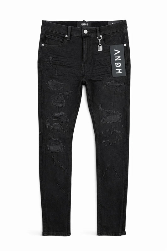 Anom Cryptic Slim Fit in Jet Black denim — front view