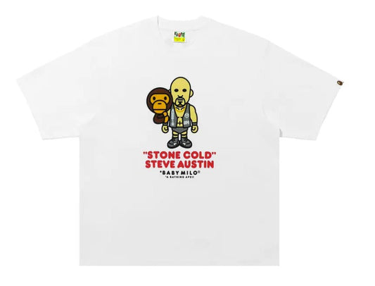 BAPE x WWE - Baby Milo Stone Cold Tee - White — front view