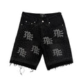 Mixed Emotion - 'ME' Rhinestone Denim Shorts - Black — front view