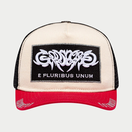 Godspeed - GS E Pluribus Trucker Hat - White/Red — front view