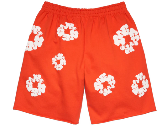 Denim Tears Cotton Wreath Sweatshorts - Dark Orange — Tremaine Emory Cotton Wreath signature, fleece sweatshort, front view