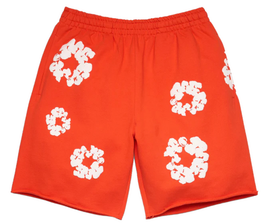Denim Tears Cotton Wreath Sweatshorts - Dark Orange — Tremaine Emory Cotton Wreath signature, fleece sweatshort, front view
