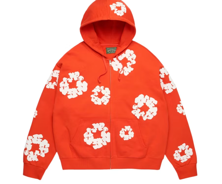 Denim Tears Cotton Wreath Zip Hoodie - Dark Orange — Tremaine Emory Cotton Wreath signature, pullover hoodie, front view