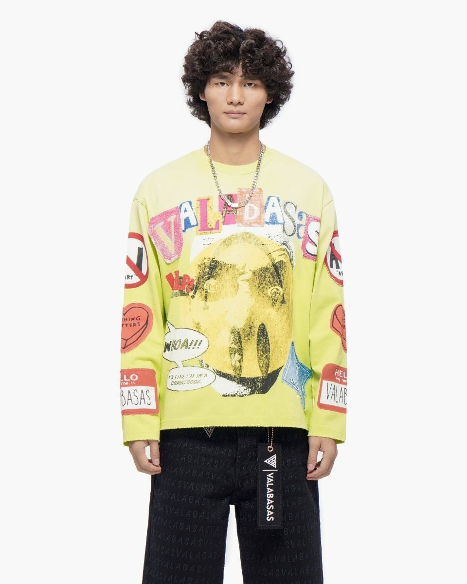 Valabasas - My Name Is Long Sleeve Tee - Highlighter — front view