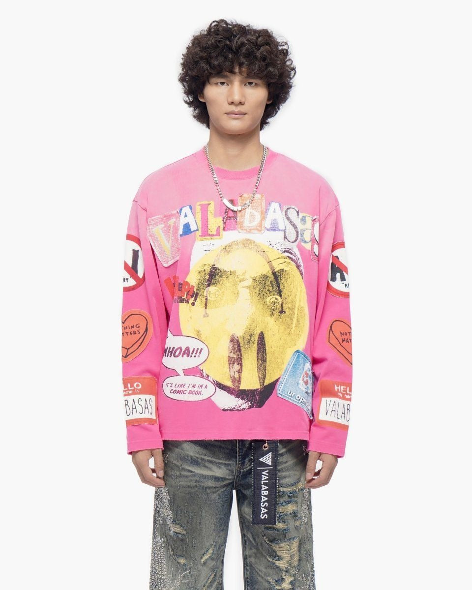 Valabasas - My Name Is Long Sleeve Tee - Hot Pink — front view