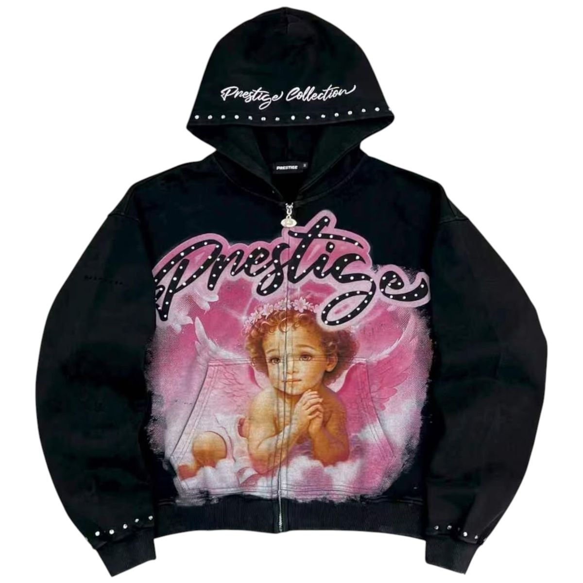 Prestige - Pink Angel Zip Hoodie - Black — front view