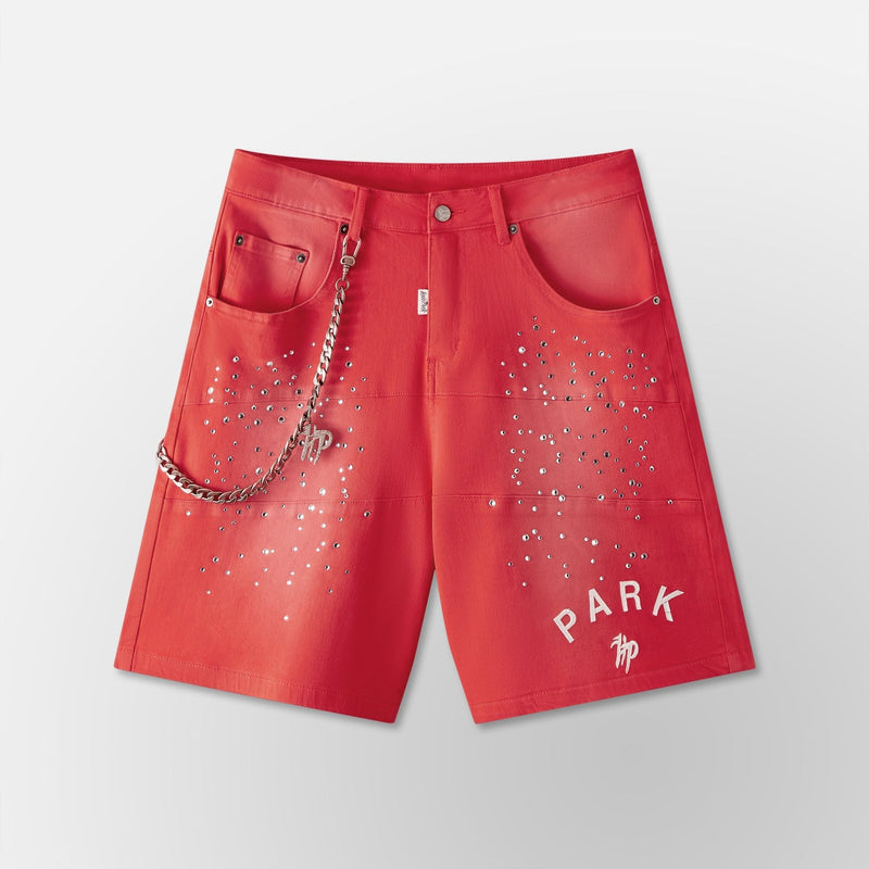 Hyde Park - Studded Park Velocity Denim Short - Red — front view