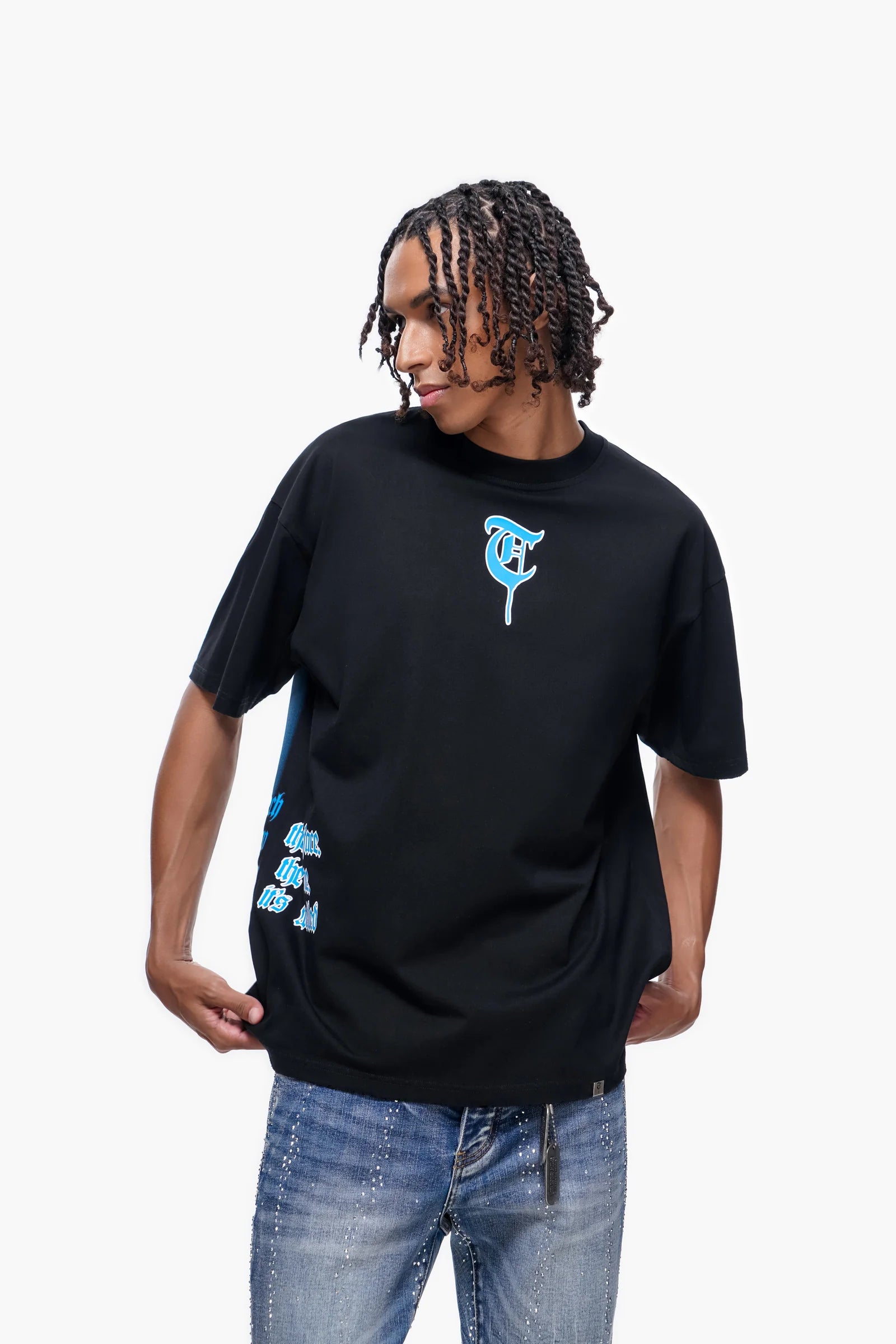 TRNCHS Forged From Bone Tee - Black — TRNCHS militant-streetwear heavyweight, short-sleeve cotton tee, front view