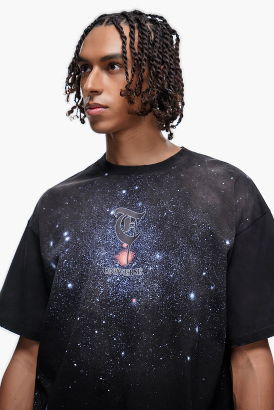 TRNCHS Light From Below Tee - Black — TRNCHS militant-streetwear heavyweight, short-sleeve cotton tee, front view