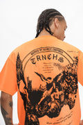 TRNCHS Post-Empire Era Tee - Orange — TRNCHS militant-streetwear heavyweight, short-sleeve cotton tee, front view