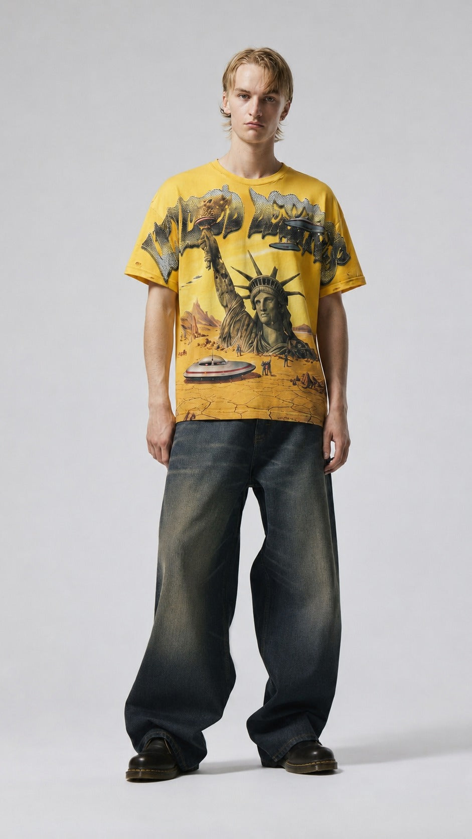 Vtilted - "Dune" Tee - Yellow Wash — front view
