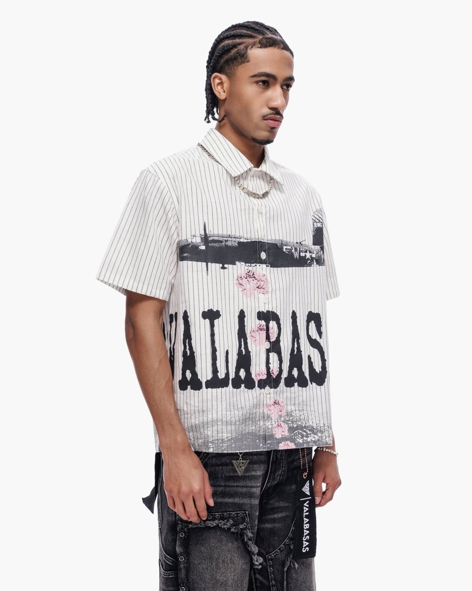 Valabasas - Flower Bomb Pin-striped BD - White